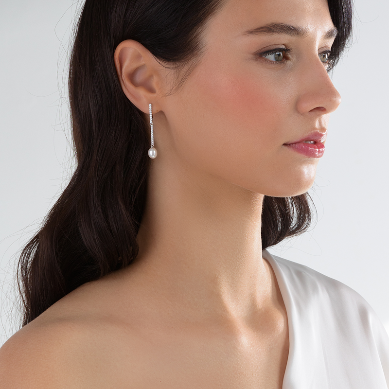 Sidabriniai auskarai su perlais ir cirkoniais