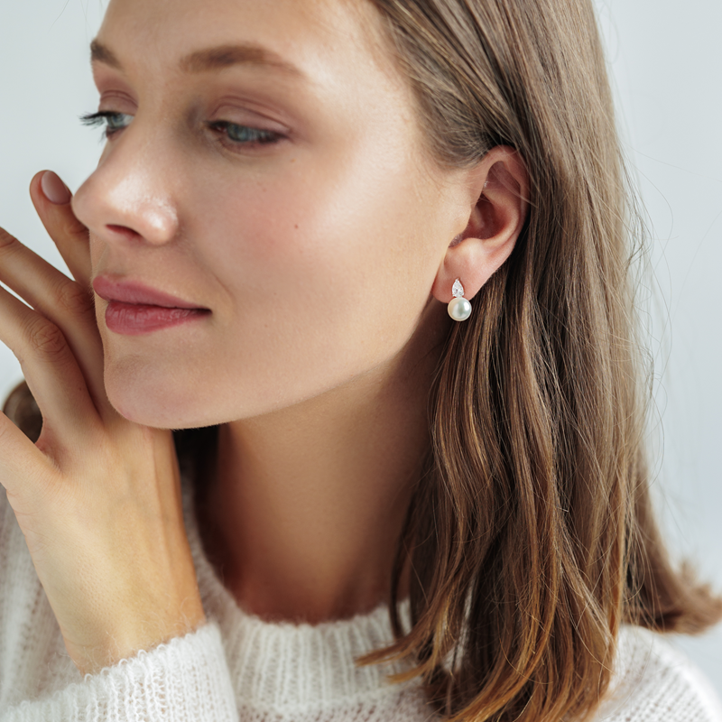 Sidabriniai auskarai su perlais ir cirkoniais