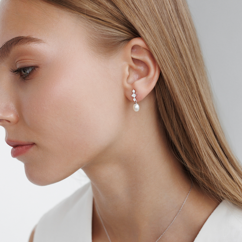 Sidabriniai auskarai su perlais ir cirkoniais