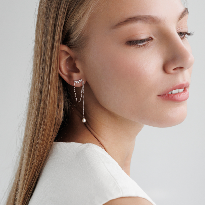 Sidabriniai auskarai su perlais ir cirkoniais