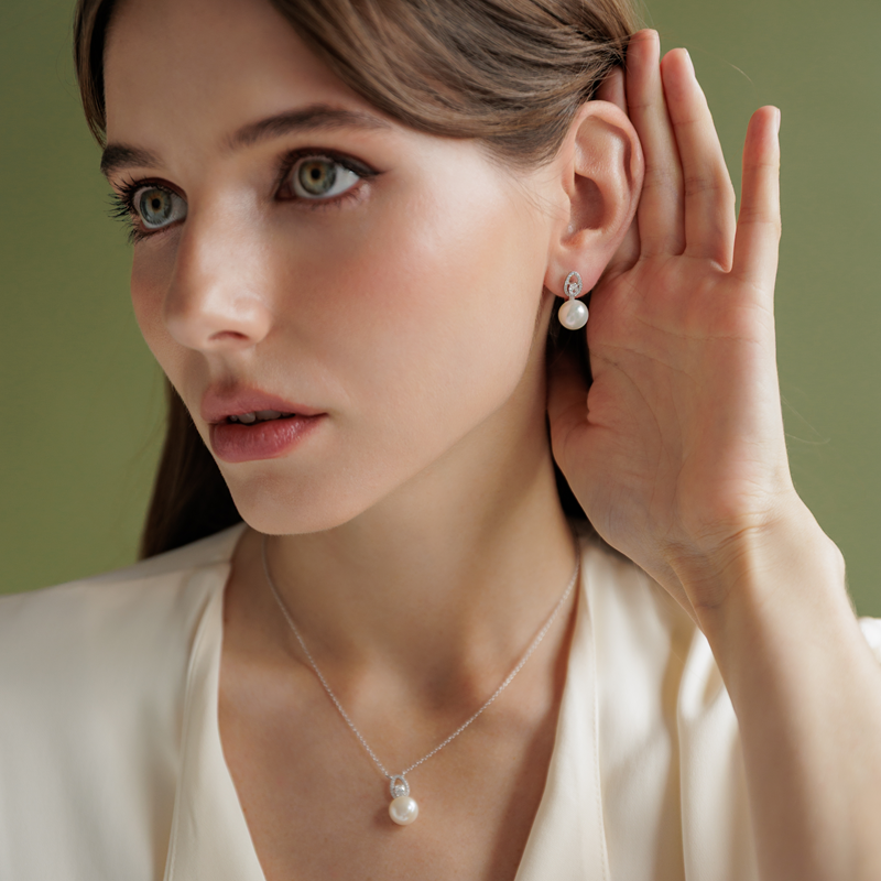 Sidabriniai auskarai su perlais ir cirkoniais