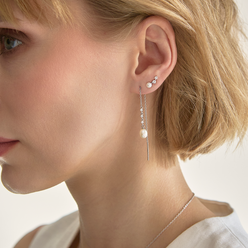 Sidabriniai auskarai su perlais ir cirkoniais