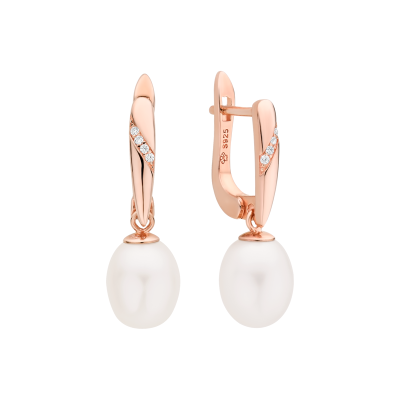 Paauksuoti sidabriniai auskarai su perlais ir cirkoniais