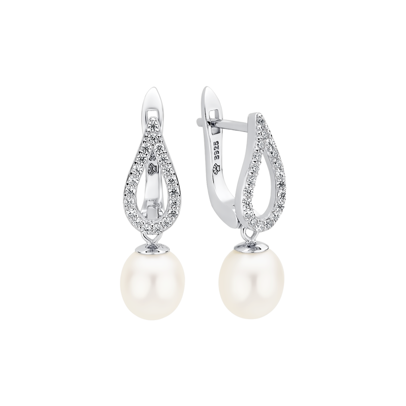 Sidabriniai auskarai su perlais ir cirkoniais