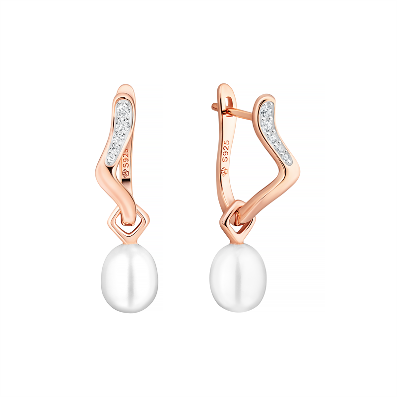 Paauksuoti sidabriniai auskarai su perlais ir cirkoniais