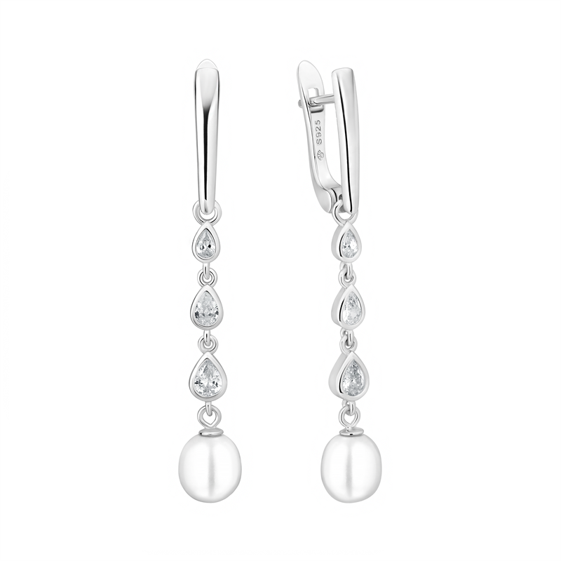 Sidabriniai auskarai su perlais ir cirkoniais