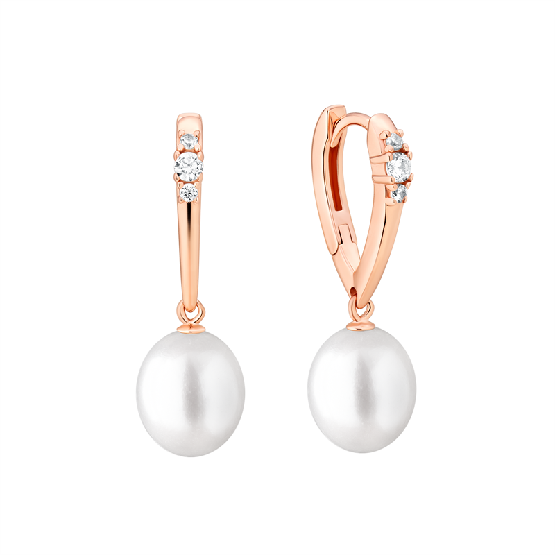 Paauksuoti sidabriniai auskarai su perlais ir cirkoniais