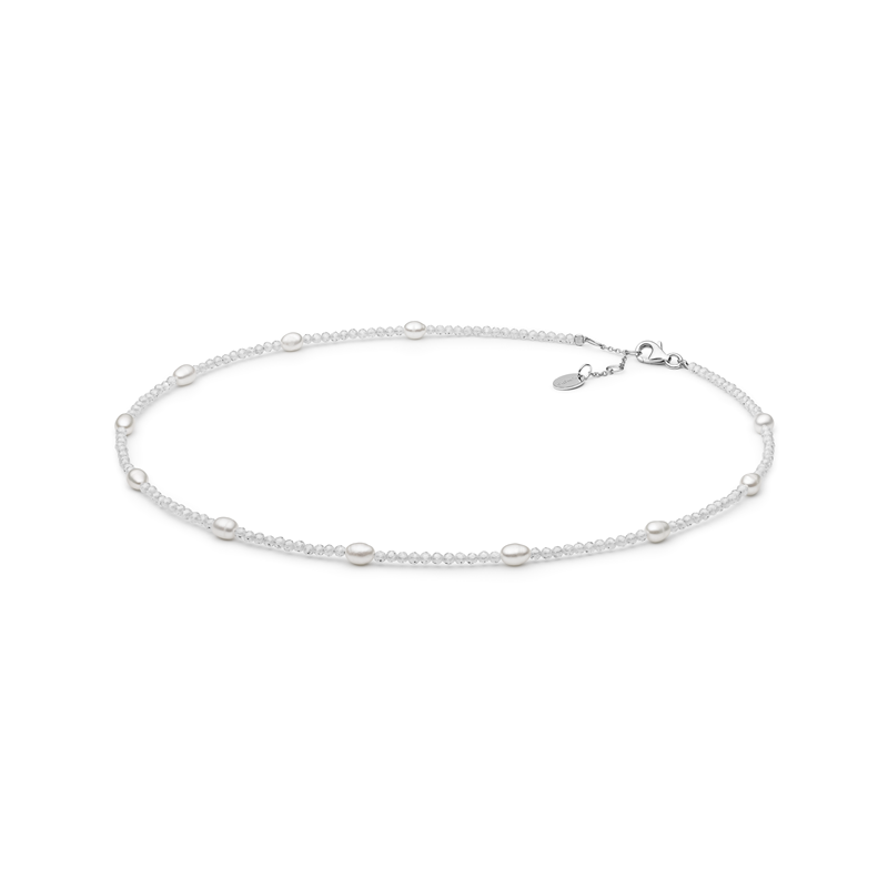 Perlų ir cirkonių vėrinys su sidabru