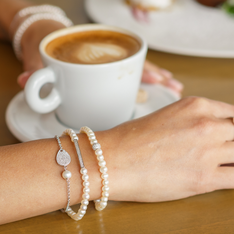 Perlų apyrankė su sidabru ir cirkoniais