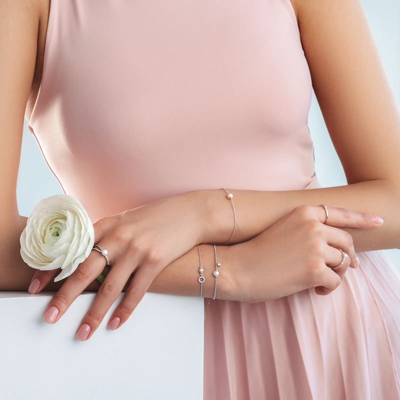 Sidabrinė apyrankė su perlu ir cirkoniais