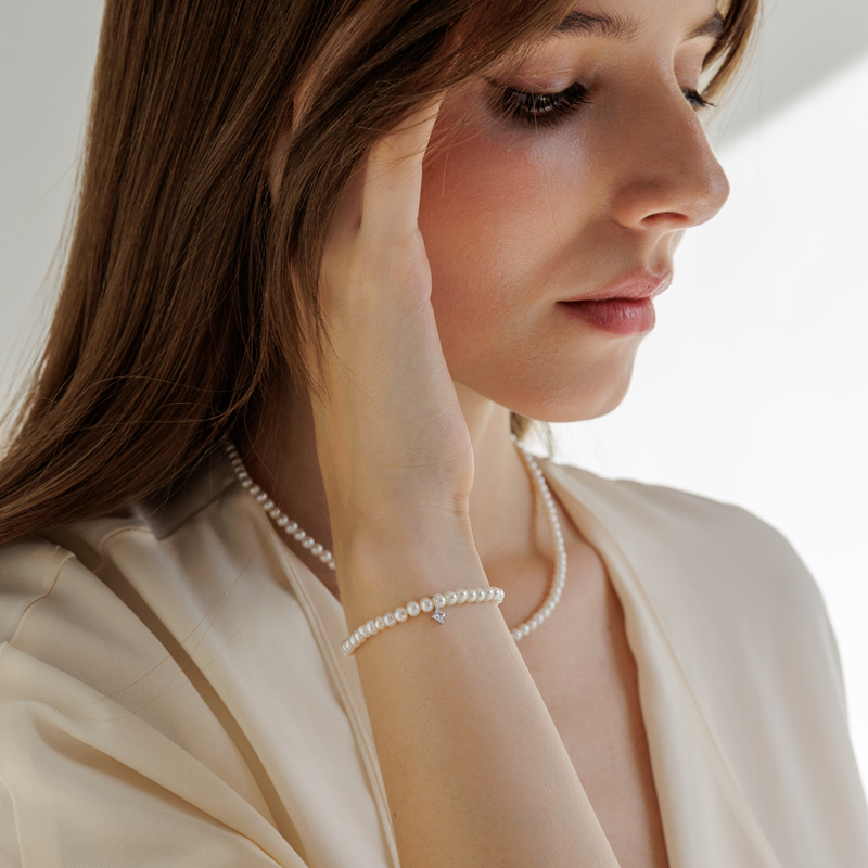 Perlų apyrankė su sidabru ir cirkoniais