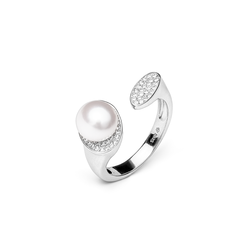Sidabrinis žiedas su perlu ir cirkoniais