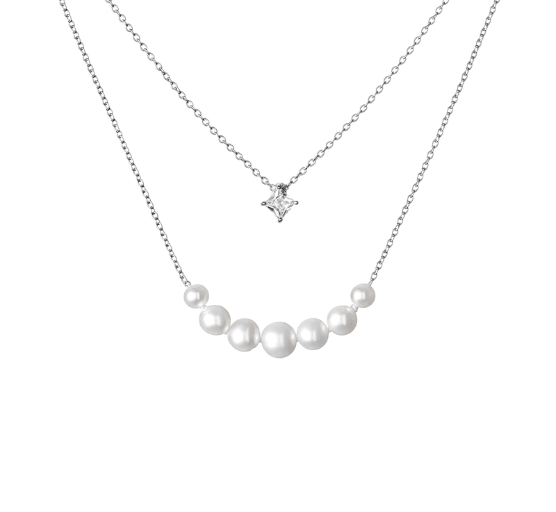 Sidabrinė grandinėlė su perlais ir cirkoniais