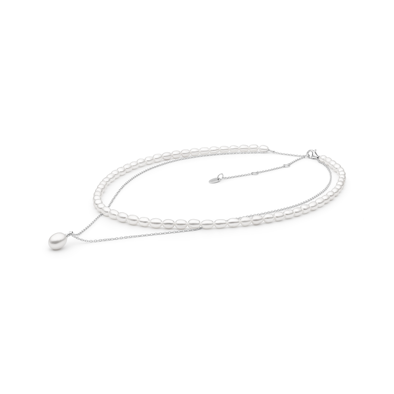 Sidabrinė grandinėlė su perlu vėriniu