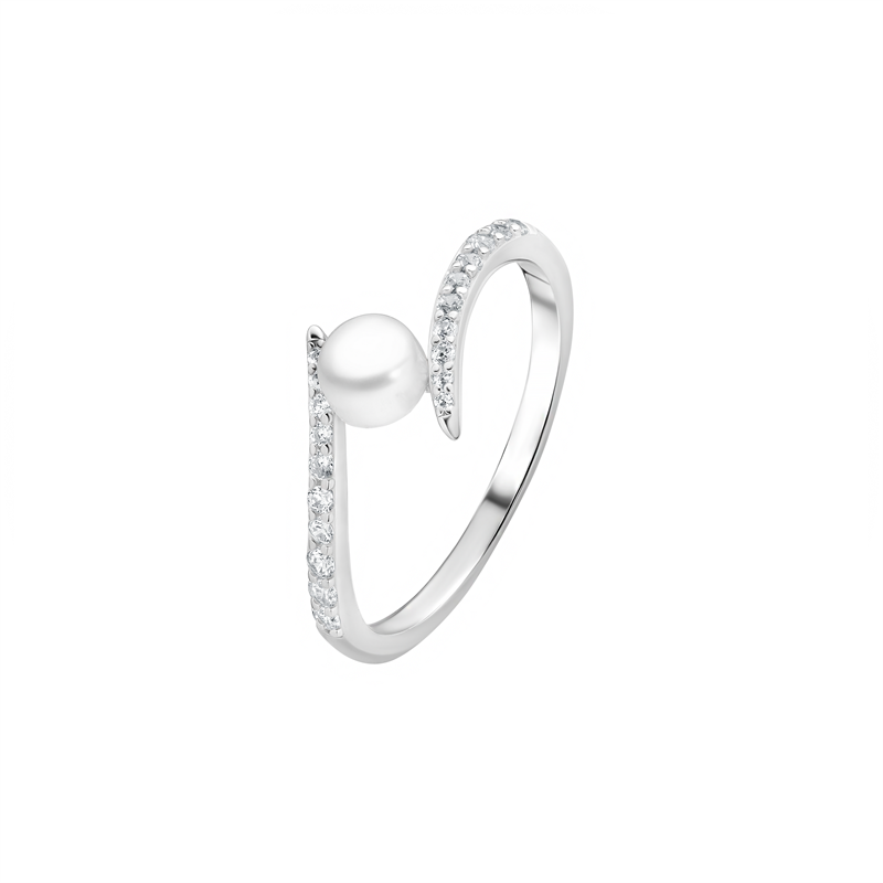Sidabrinis žiedas su perlu ir cirkoniais