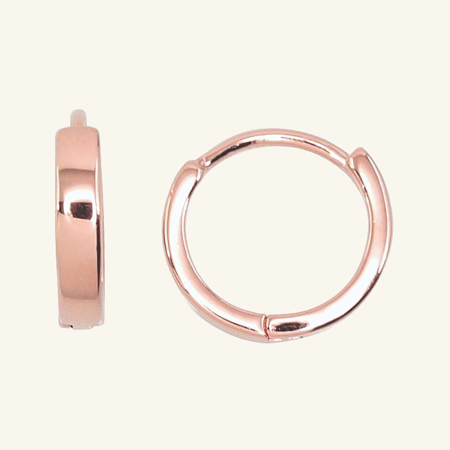 Raudonu auksu dengti sidabriniai auskarai rinkutės lygiu paviršiumi, 13 mm