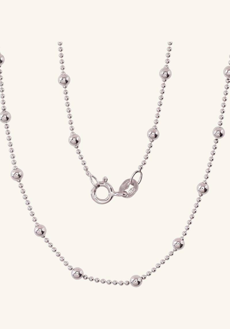 Rodžiu dengta sidabrinė rutuliukų grandinėlė, 1–3 mm