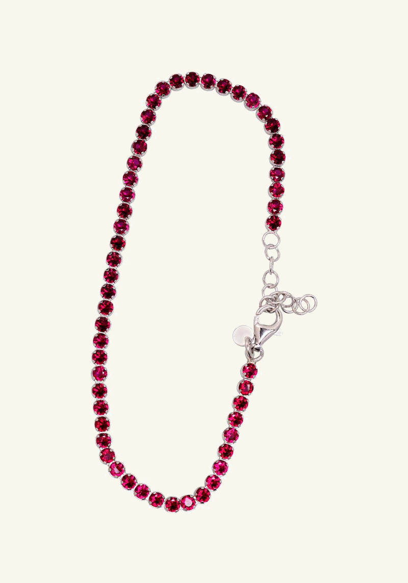Rodžiu dengta sidabrinė apyrankė su avietiniais cirkoniais, 3 mm