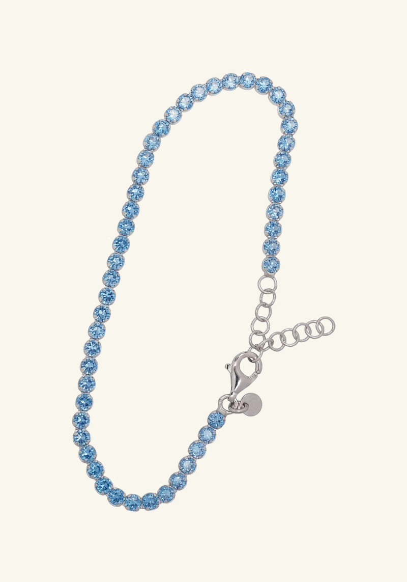 Rodžiu dengta sidabrinė apyrankė su žydrais cirkoniais, 3 mm