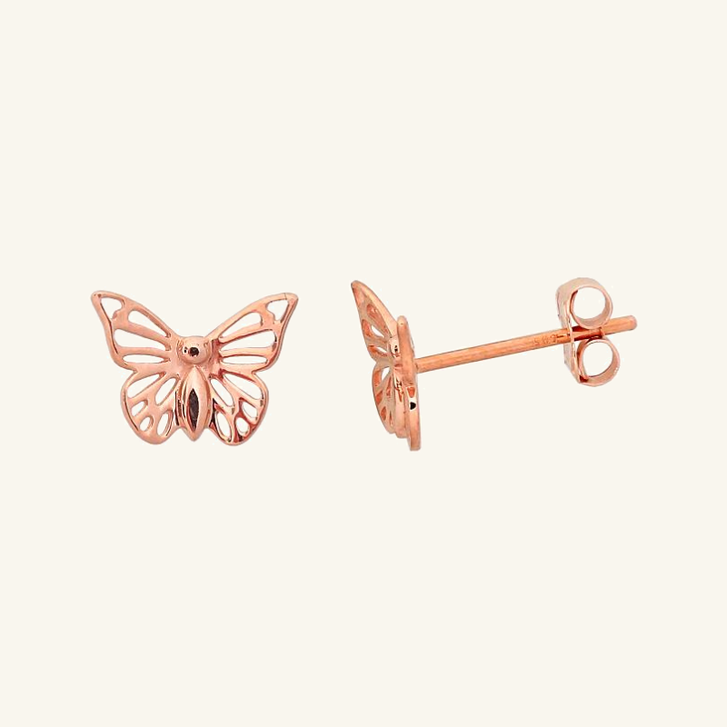 Drugelio formos auksiniai auskarai vinukai, 6 mm