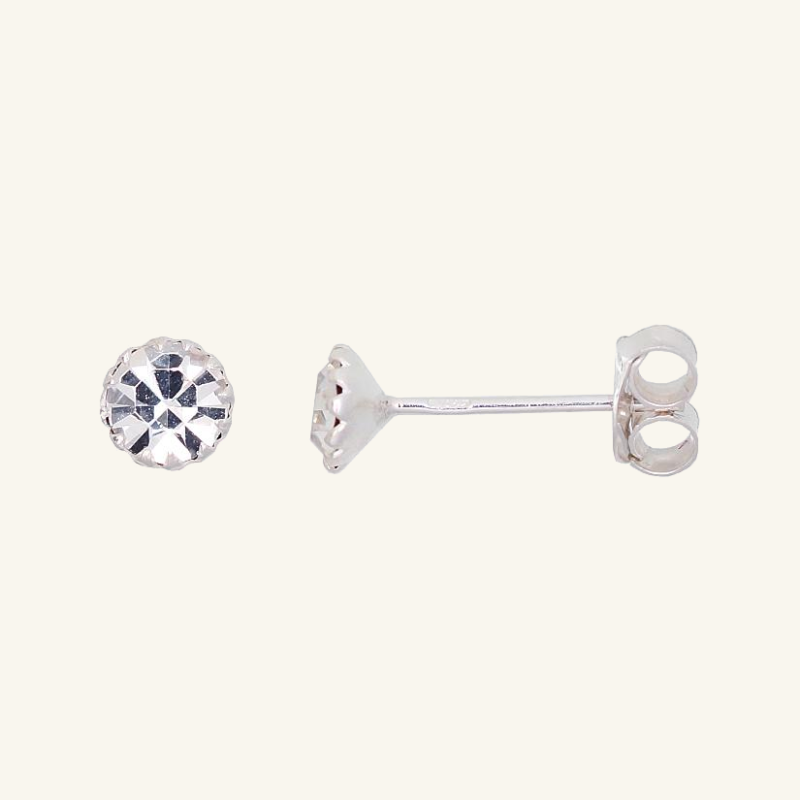 Sidabriniai auskarai vinukai su baltais cirkoniais, 4 mm