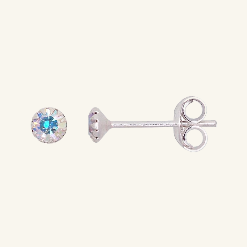 Sidabriniai auskarai vinukai su įvairiaspalviais cirkoniais, 3 mm