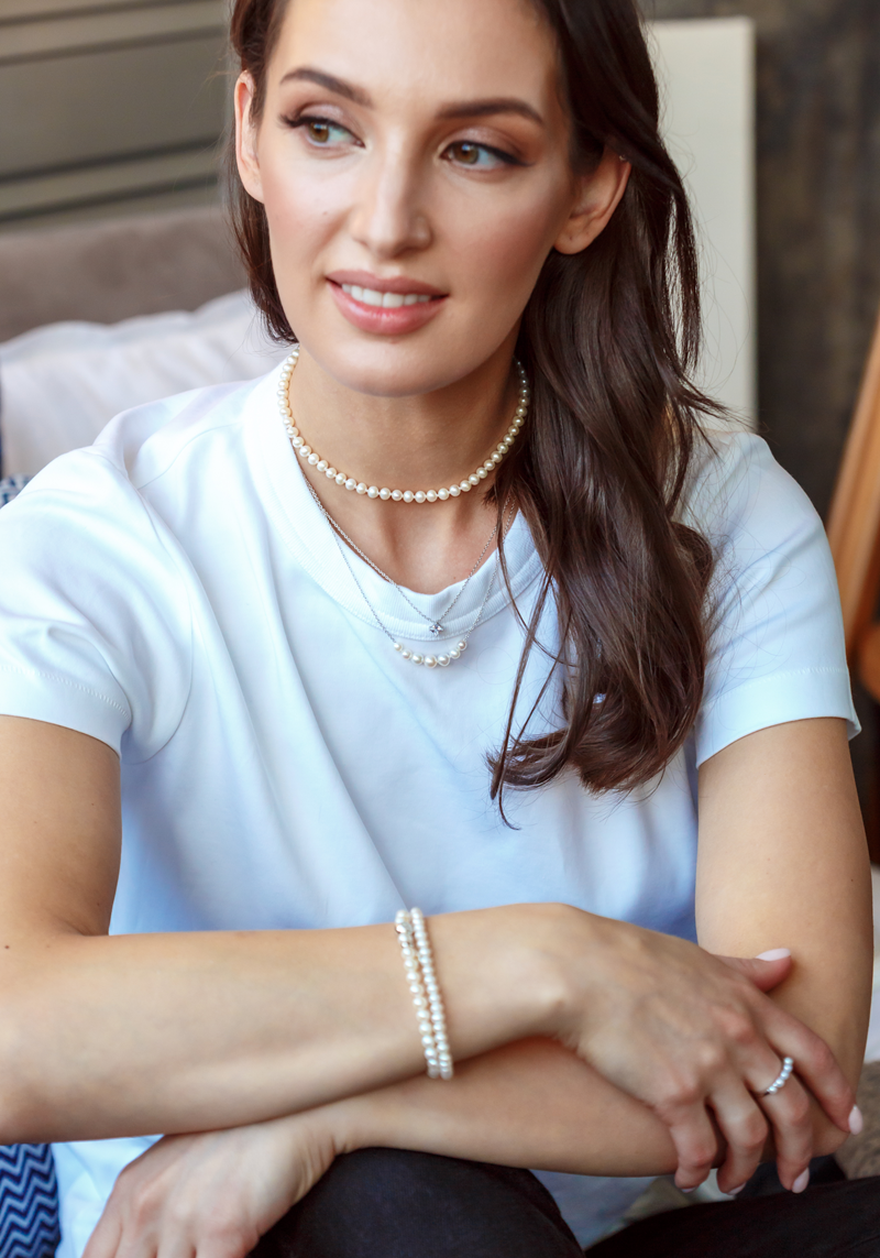 Sidabrinė grandinėlė su perlais ir cirkoniais
